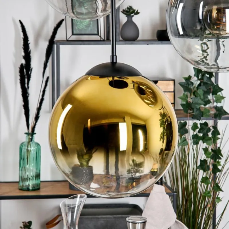 Lampes Dorées-hofstein Gastor Suspension, Boule lumineuse 45 cm Noir, 5 lumières