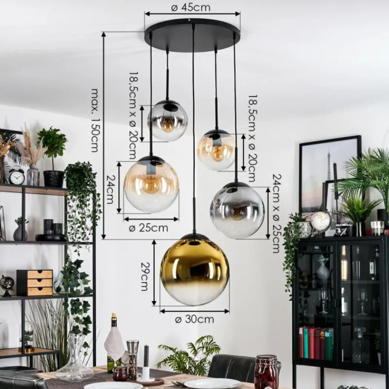Lampes Dorées-hofstein Gastor Suspension, Boule lumineuse 45 cm Noir, 5 lumières