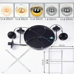 Lampes Dorées-hofstein Gastor Suspension, Boule lumineuse 45 cm Noir, 5 lumières