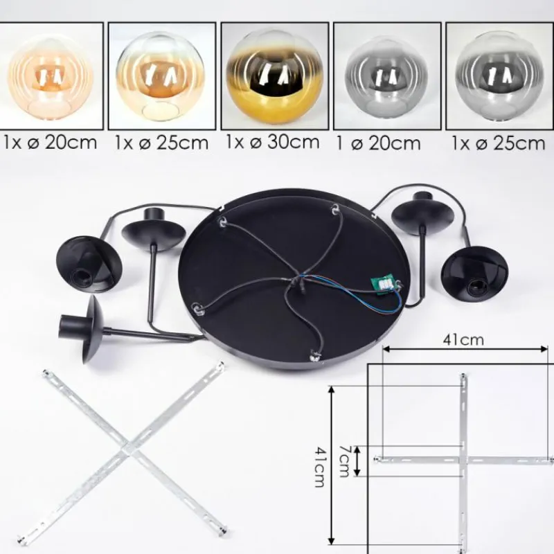 Lampes Dorées-hofstein Gastor Suspension, Boule lumineuse 45 cm Noir, 5 lumières