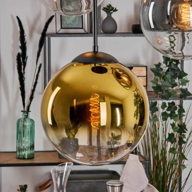 Lampes Dorées-hofstein Gastor Suspension, Boule lumineuse 45 cm Noir, 5 lumières