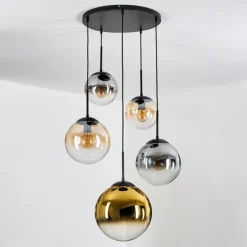 Lampes Dorées-hofstein Gastor Suspension, Boule lumineuse 45 cm Noir, 5 lumières