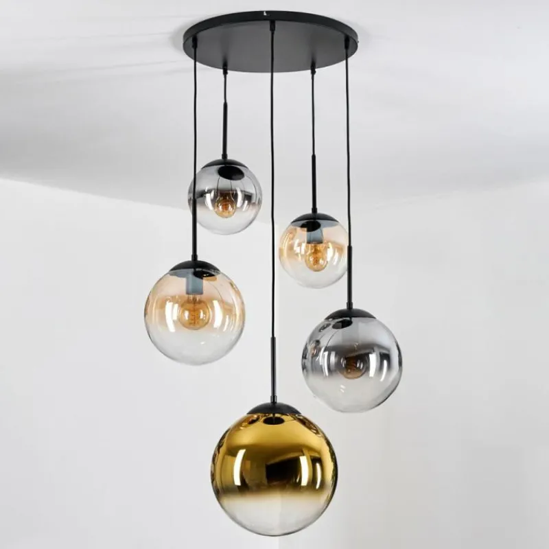 Lampes Dorées-hofstein Gastor Suspension, Boule lumineuse 45 cm Noir, 5 lumières