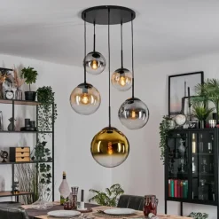 Lampes Dorées-hofstein Gastor Suspension, Boule lumineuse 45 cm Noir, 5 lumières