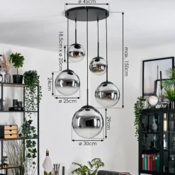 hofstein Gastor Suspension, Boule lumineuse 45 cm Noir, 5 lumières