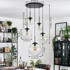 hofstein Gastor Suspension, Boule lumineuse 45 cm Noir, 5 lumières