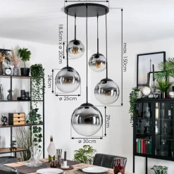 hofstein Gastor Suspension, Boule lumineuse 45 cm Noir, 5 lumières