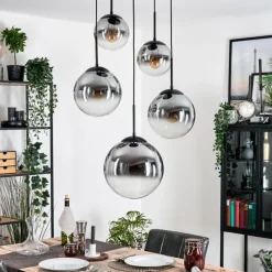 hofstein Gastor Suspension, Boule lumineuse 45 cm Noir, 5 lumières