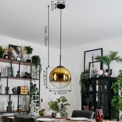 hofstein Gastor Suspension, Boule lumineuse 30 cm Or, Clair, 1 lumière