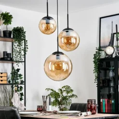 hofstein Gastor Suspension, Boule lumineuse Ambre, 3 lumières