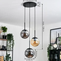 hofstein Gastor Suspension, Boule lumineuse Ambre, Fumé, 3 lumières