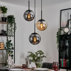 hofstein Gastor Suspension, Boule lumineuse Ambre, Fumé, 3 lumières