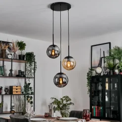 hofstein Gastor Suspension, Boule lumineuse Ambre, Fumé, 3 lumières