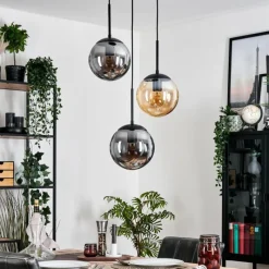 hofstein Gastor Suspension, Boule lumineuse Ambre, Fumé, 3 lumières