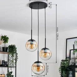 hofstein Gastor Suspension, Boule lumineuse Ambre, Clair, 3 lumières