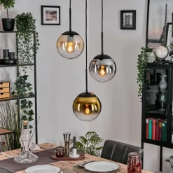 Lampes Dorées-hofstein Gastor Suspension, Boule lumineuse Ambre, Or, Clair, Fumé, 3 lumières