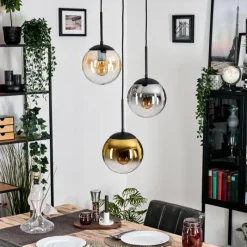 Lampes Dorées-hofstein Gastor Suspension, Boule lumineuse Ambre, Or, Clair, Fumé, 3 lumières