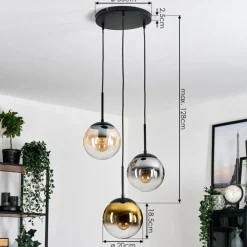 Lampes Dorées-hofstein Gastor Suspension, Boule lumineuse Ambre, Or, Clair, Fumé, 3 lumières
