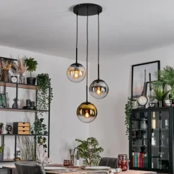 Lampes Dorées-hofstein Gastor Suspension, Boule lumineuse Ambre, Or, Clair, Fumé, 3 lumières