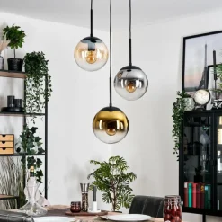 Lampes Dorées-hofstein Gastor Suspension, Boule lumineuse Ambre, Or, Clair, Fumé, 3 lumières