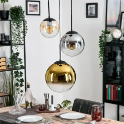 Lampes Dorées-hofstein Gastor Suspension, Boule lumineuse Ambre, Or, Clair, Fumé, 3 lumières