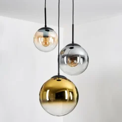 Lampes Dorées-hofstein Gastor Suspension, Boule lumineuse Ambre, Or, Clair, Fumé, 3 lumières