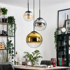 Lampes Dorées-hofstein Gastor Suspension, Boule lumineuse Ambre, Or, Clair, Fumé, 3 lumières