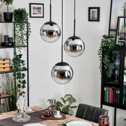 Suspension Verre Fumé-hofstein Gastor Suspension, Boule lumineuse Chrome, Fumé, 3 lumières
