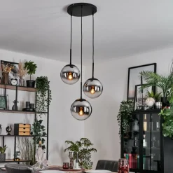 Suspension Verre Fumé-hofstein Gastor Suspension, Boule lumineuse Chrome, Fumé, 3 lumières