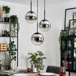 Suspension Verre Fumé-hofstein Gastor Suspension, Boule lumineuse Chrome, Fumé, 3 lumières