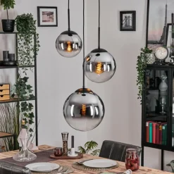 Suspension Verre Fumé-hofstein Gastor Suspension, Boule lumineuse Chrome, Fumé, 3 lumières