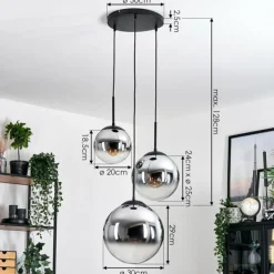 Suspension Verre Fumé-hofstein Gastor Suspension, Boule lumineuse Chrome, Fumé, 3 lumières