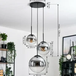 hofstein Gastor Suspension, Boule lumineuse Clair, Fumé, 3 lumières