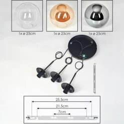 hofstein Gastor Suspension, Boule lumineuse Ambre, Clair, Fumé, 3 lumières