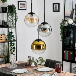 Lampes Dorées-hofstein Gastor Suspension, Boule lumineuse Ambre, Or, Clair, Fumé, 3 lumières