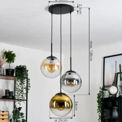Lampes Dorées-hofstein Gastor Suspension, Boule lumineuse Ambre, Or, Clair, Fumé, 3 lumières