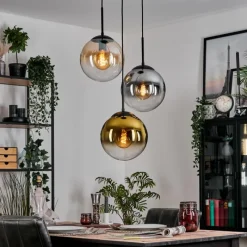 Lampes Dorées-hofstein Gastor Suspension, Boule lumineuse Ambre, Or, Clair, Fumé, 3 lumières