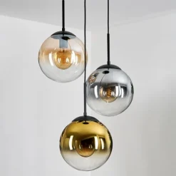 Lampes Dorées-hofstein Gastor Suspension, Boule lumineuse Ambre, Or, Clair, Fumé, 3 lumières