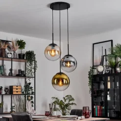 Lampes Dorées-hofstein Gastor Suspension, Boule lumineuse Ambre, Or, Clair, Fumé, 3 lumières