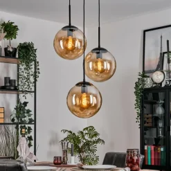 hofstein Gastor Suspension, Boule lumineuse Ambre, 3 lumières