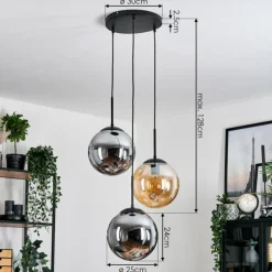 hofstein Gastor Suspension, Boule lumineuse Ambre, Fumé, 3 lumières