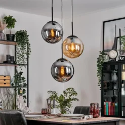 hofstein Gastor Suspension, Boule lumineuse Ambre, Fumé, 3 lumières