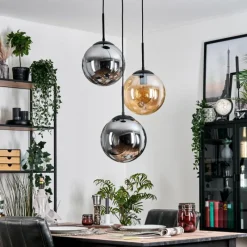 hofstein Gastor Suspension, Boule lumineuse Ambre, Fumé, 3 lumières