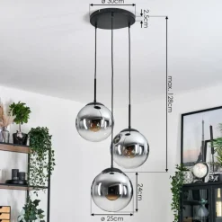 hofstein Gastor Suspension, Boule lumineuse Chrome, Clair, Fumé, 3 lumières
