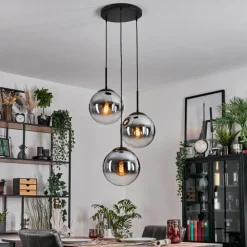 hofstein Gastor Suspension, Boule lumineuse Chrome, Clair, Fumé, 3 lumières