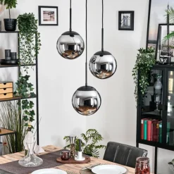 hofstein Gastor Suspension, Boule lumineuse Chrome, Fumé, 3 lumières