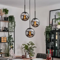 hofstein Gastor Suspension, Boule lumineuse Chrome, Fumé, 3 lumières