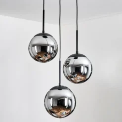 hofstein Gastor Suspension, Boule lumineuse Chrome, Fumé, 3 lumières