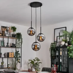 hofstein Gastor Suspension, Boule lumineuse Chrome, Fumé, 3 lumières