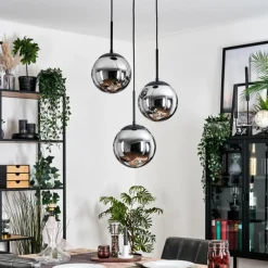 hofstein Gastor Suspension, Boule lumineuse Chrome, Fumé, 3 lumières